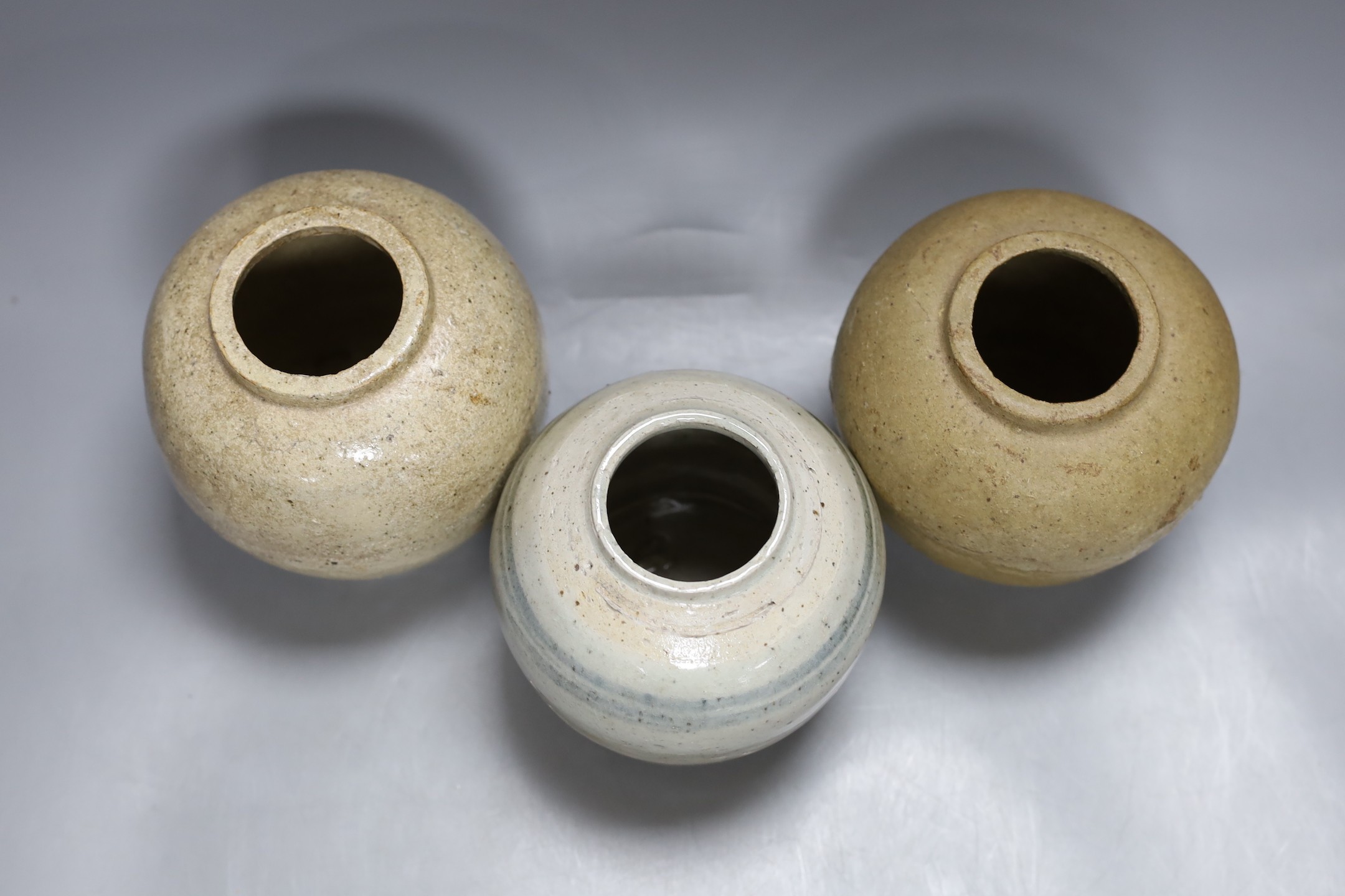 Three Chinese provincial pottery storage jars, Qing dynasty - 13cm tall